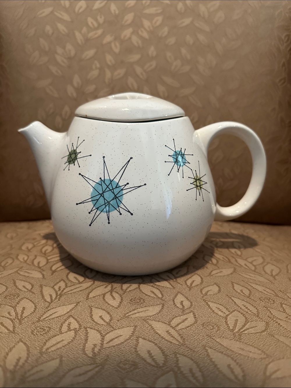 Franciscan Atomic Sunburst Teapot and Lid MCM Rare Slightly Imperfect Pieces.